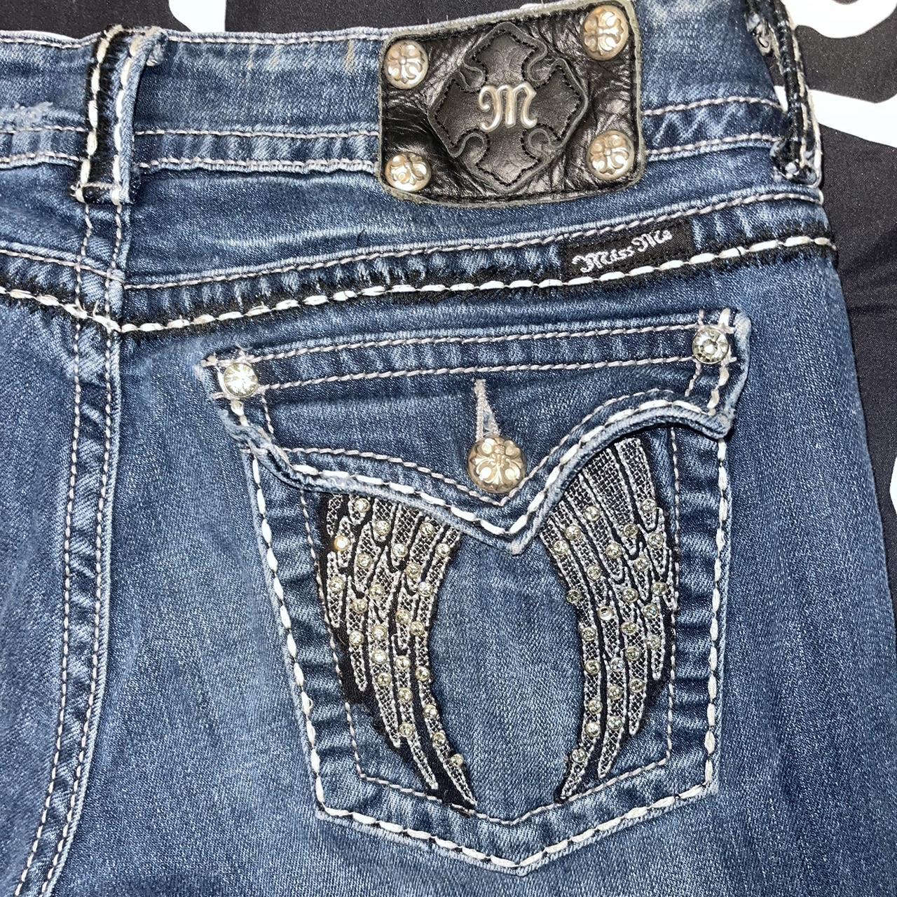 miss me angel wings low rise bootcut jeans size... - Depop