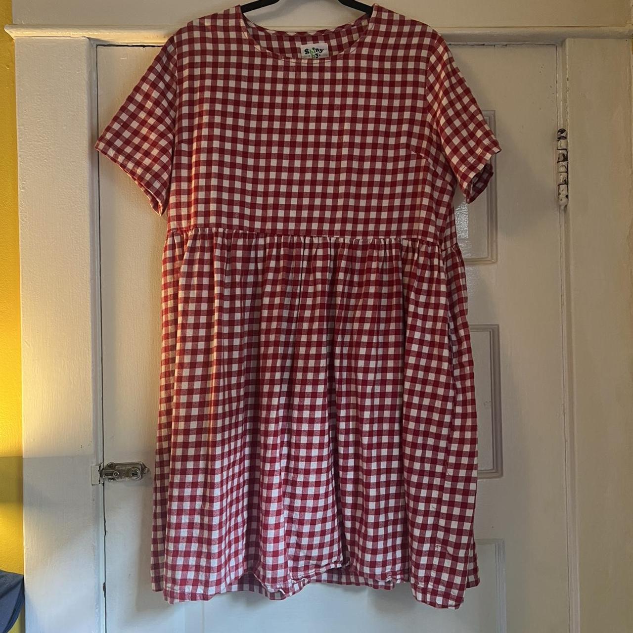 Shiny by Nature red gingham dress Sz L oversized... - Depop