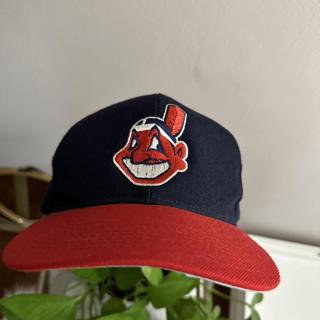 Vintage Cleveland Indians Hat Strapback 90s Chief Wahoo Blue Red