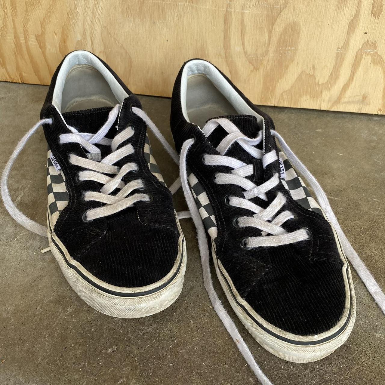 Corduroy Black and White Checkered Laces Up Vans Depop