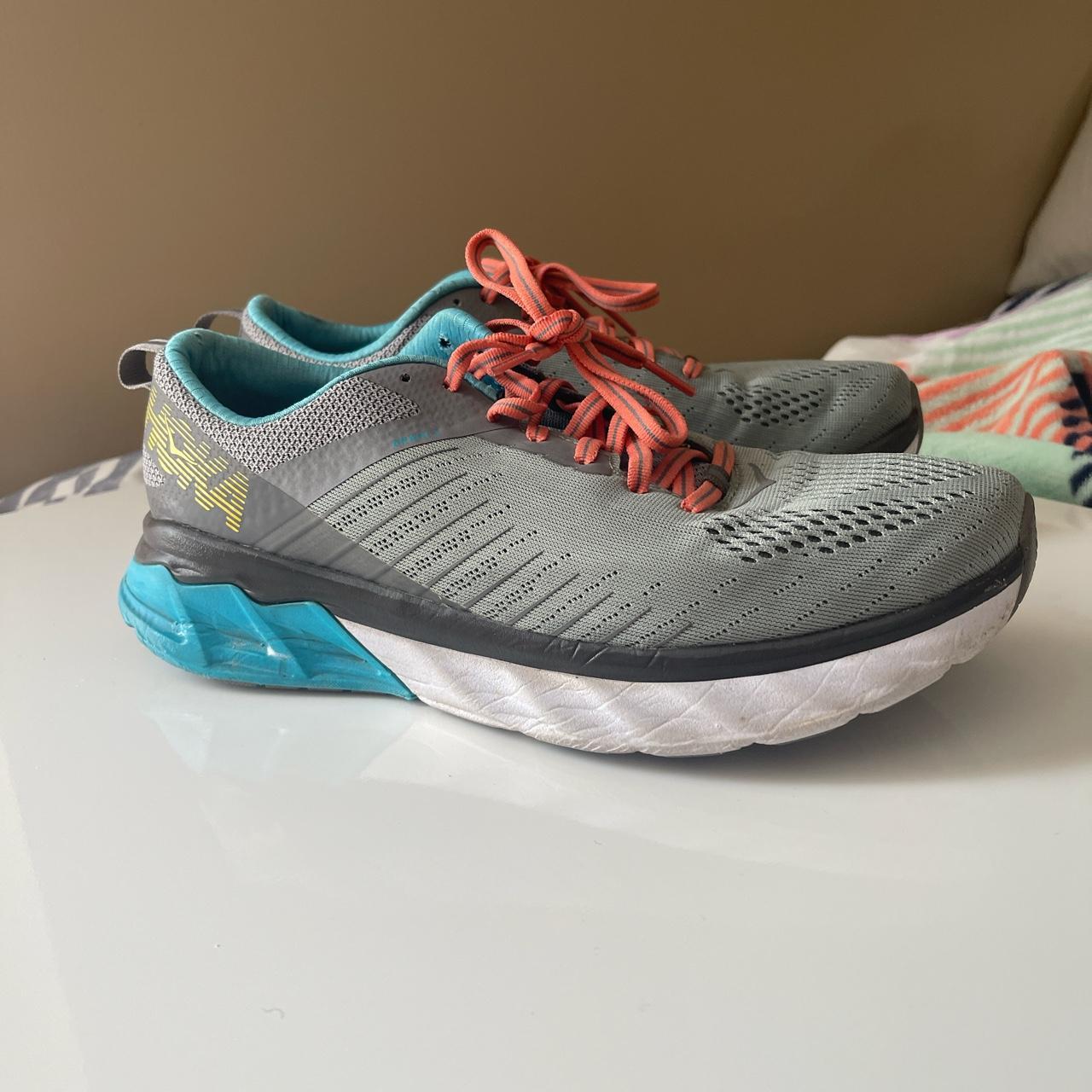 Hoka One One Women's Grey and Blue Trainers | Depop