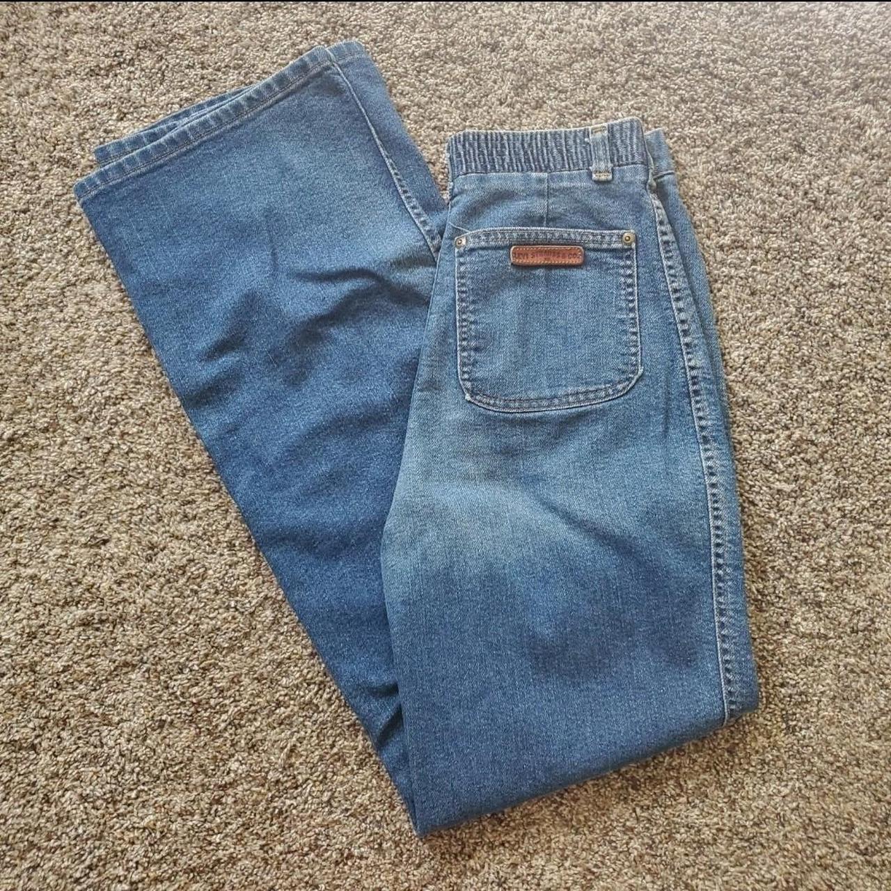 vintage rare 1970s high waisted flares leather patch... - Depop