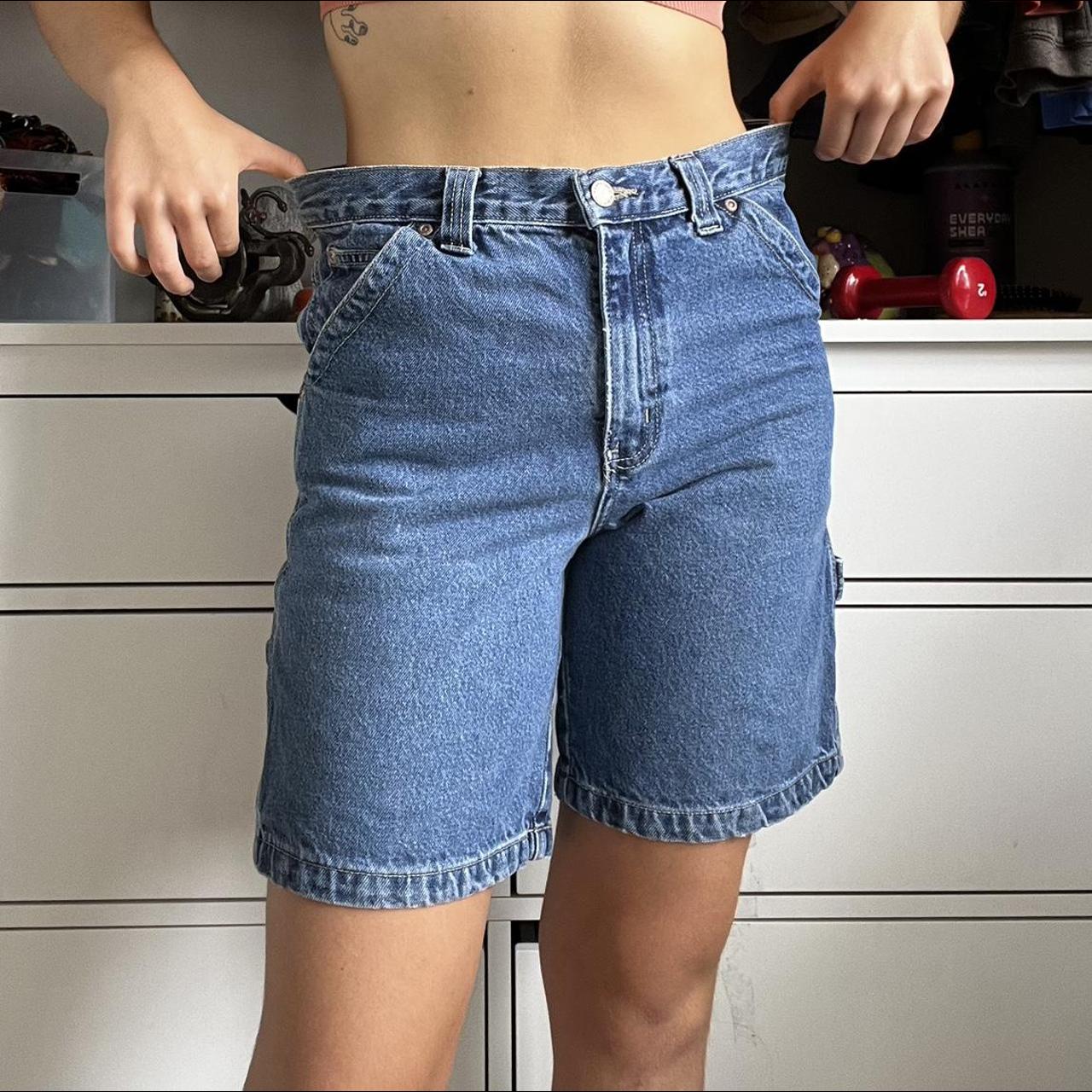 90s Old Navy utility denim shorts - medium wash -... - Depop