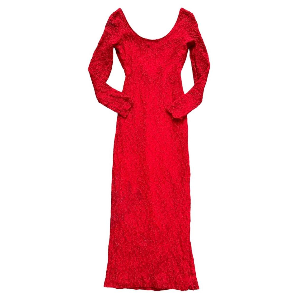 90s vintage red lace gown with thigh slit size:... - Depop