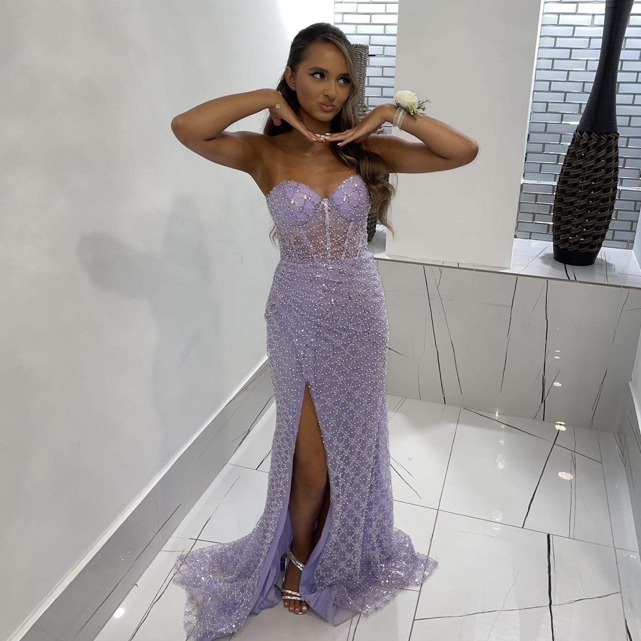 Lilac beaded dress with corset top, zipper closure, | Depop