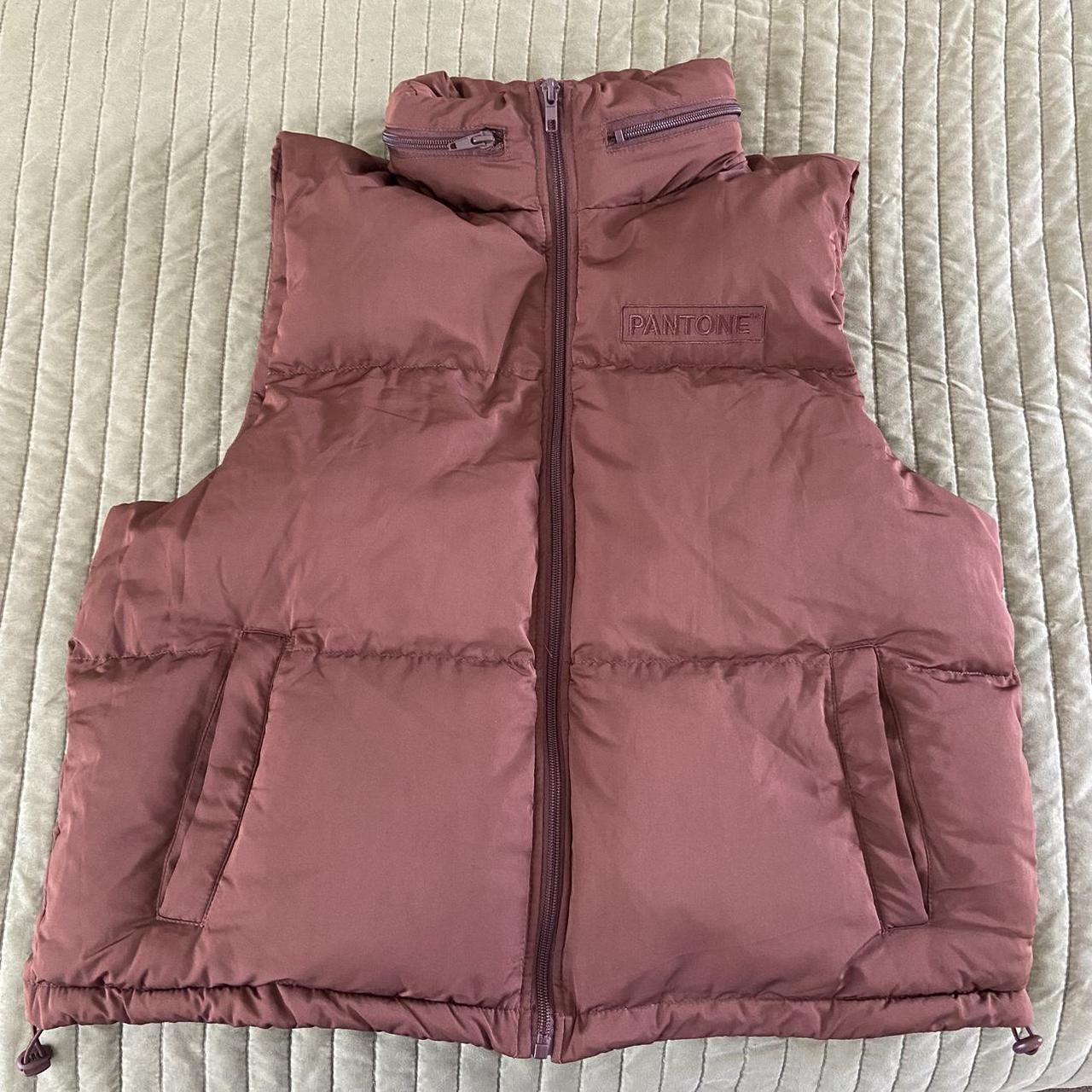 brown puffer vest has a retractable secret hood the... - Depop