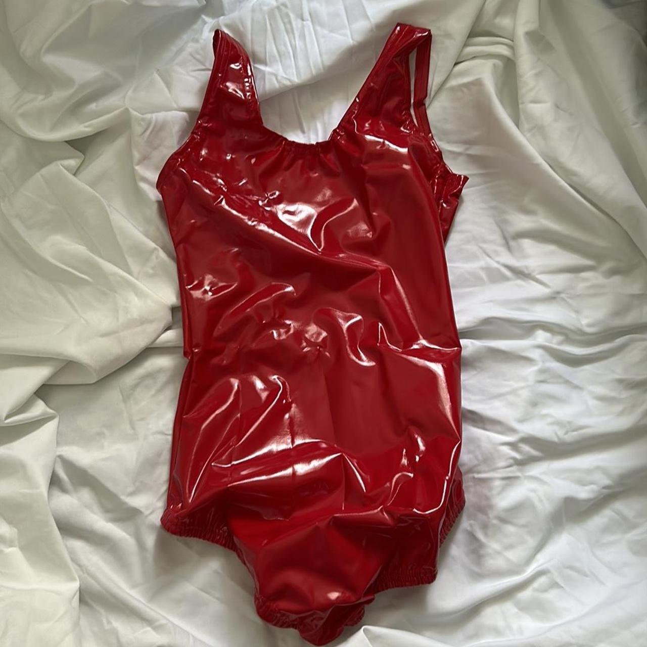 red faux leather bodysuit Depop