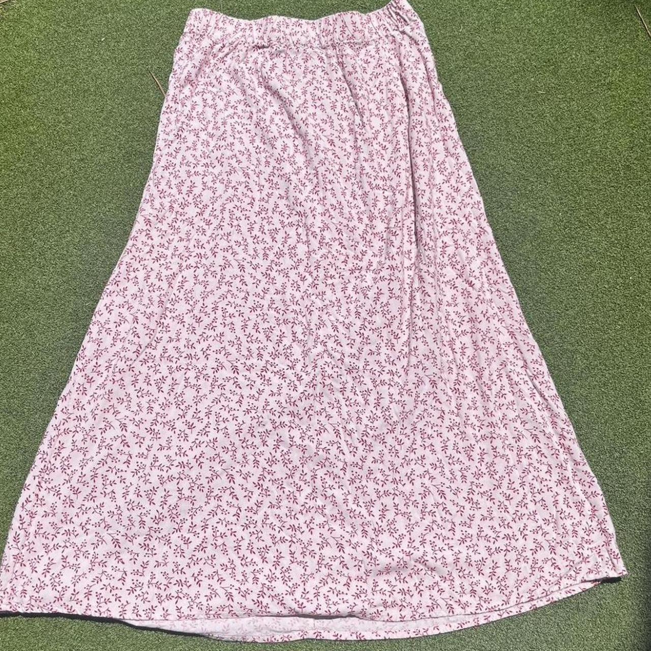 Red/Pinkish and white Brandy Melville maxi skirt!... Depop