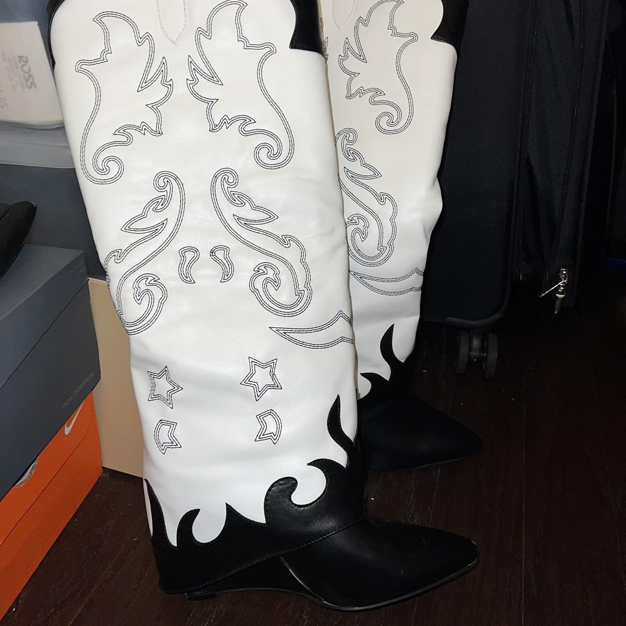 Stylish black & white cowboys boots! Size 9. Worn once. - Depop