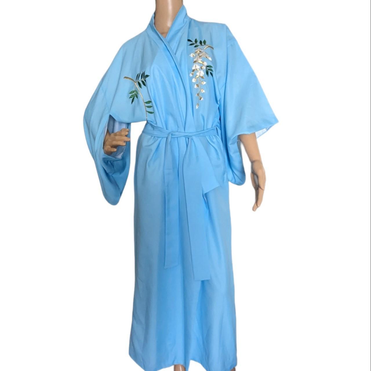 Monogrammed Satin Robe in Sky Blue