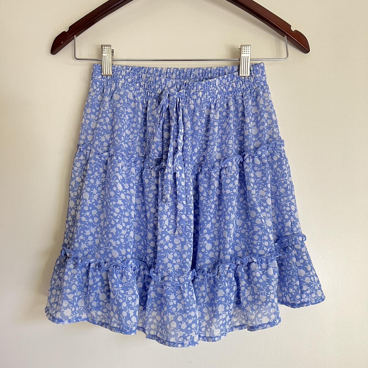 Light blue skirt on sale with white flowers