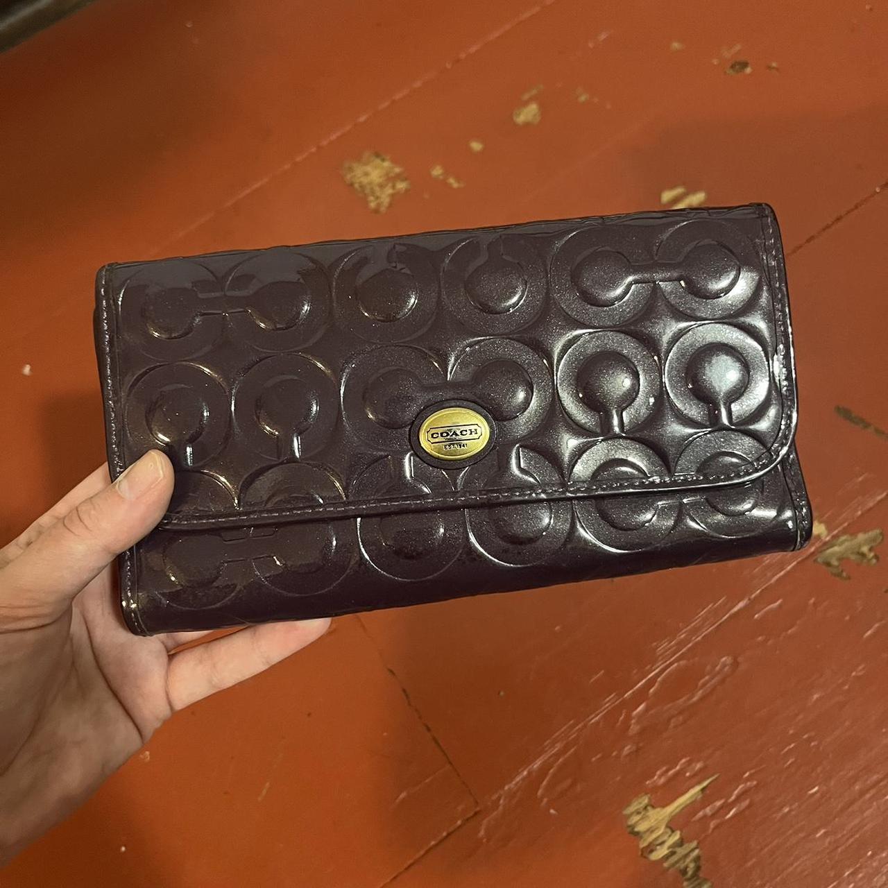 Coach black discount patent leather wallet