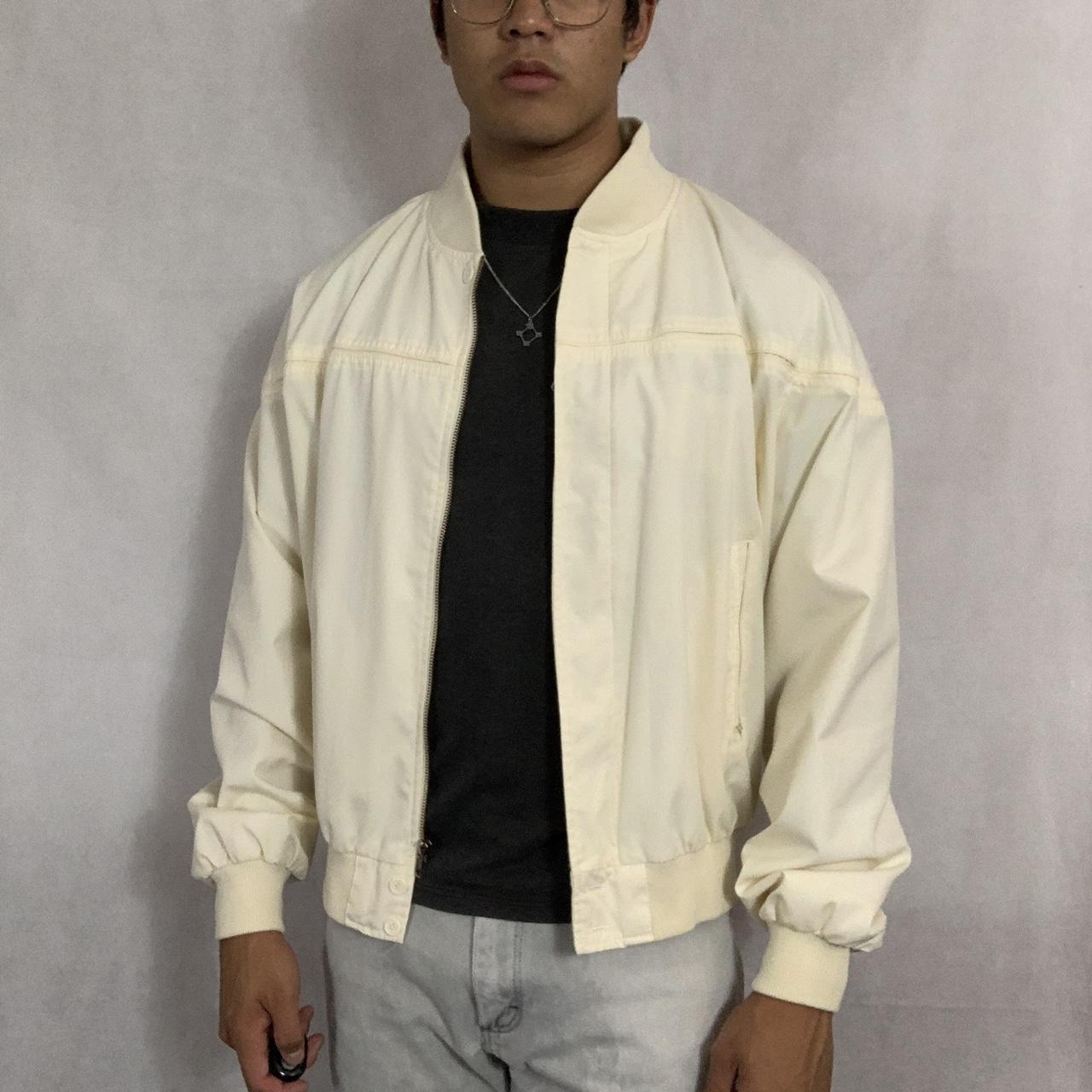 Vintage 90s Pale yellow bomber jacket -Model is... - Depop