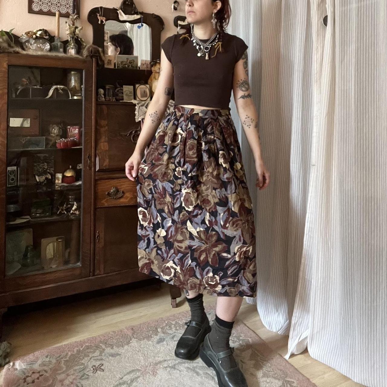 90s floral cheap midi skirt