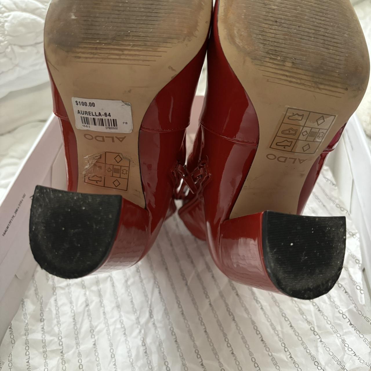 Aldo Red Leather heeled boots only worn twice They. Depop