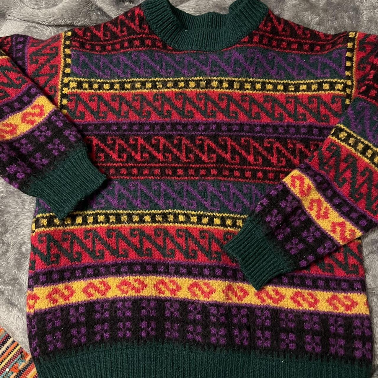 vintage patterned sweater, no label hand sewn size xs - Depop