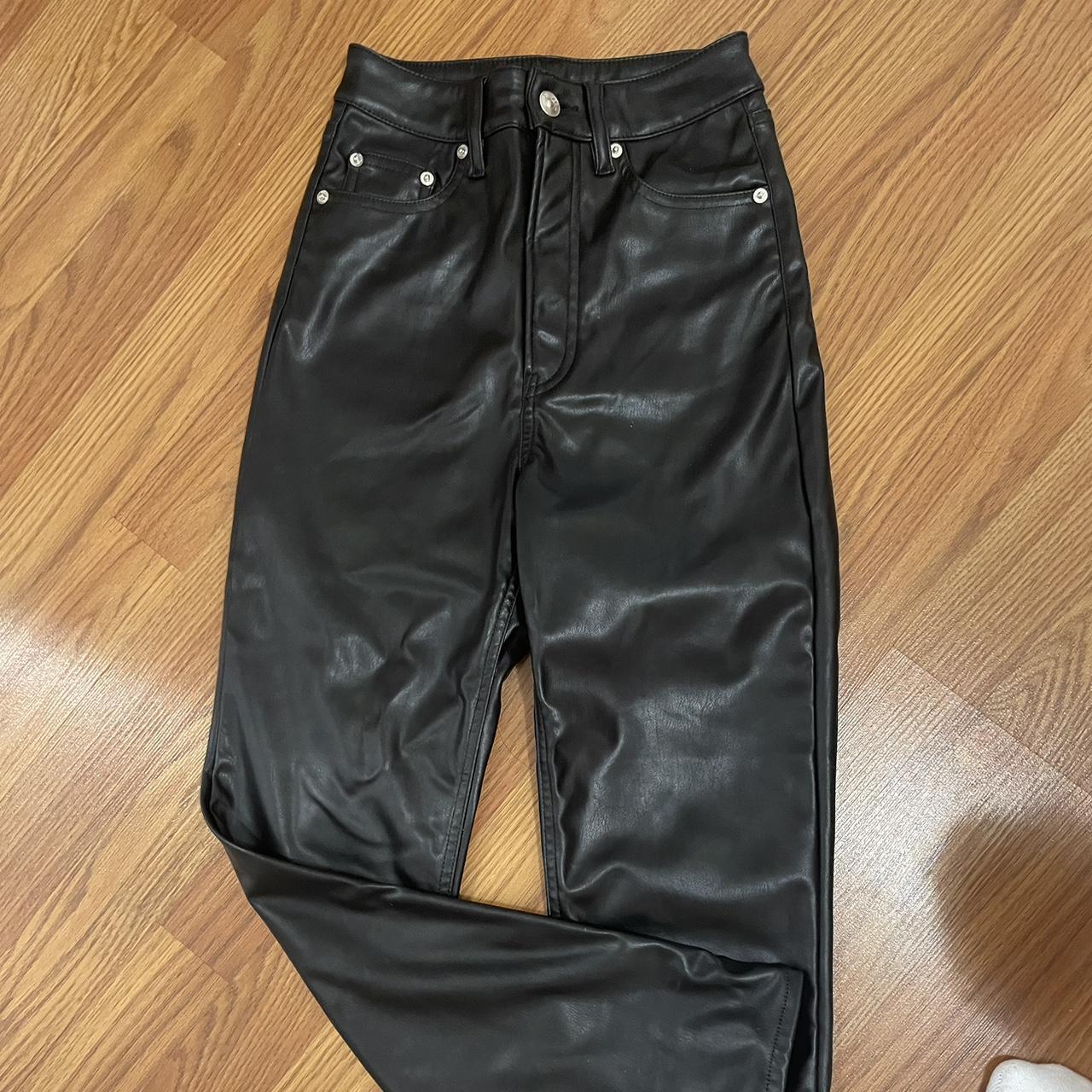 H and M black leather straight leg pants in size 0.... Depop