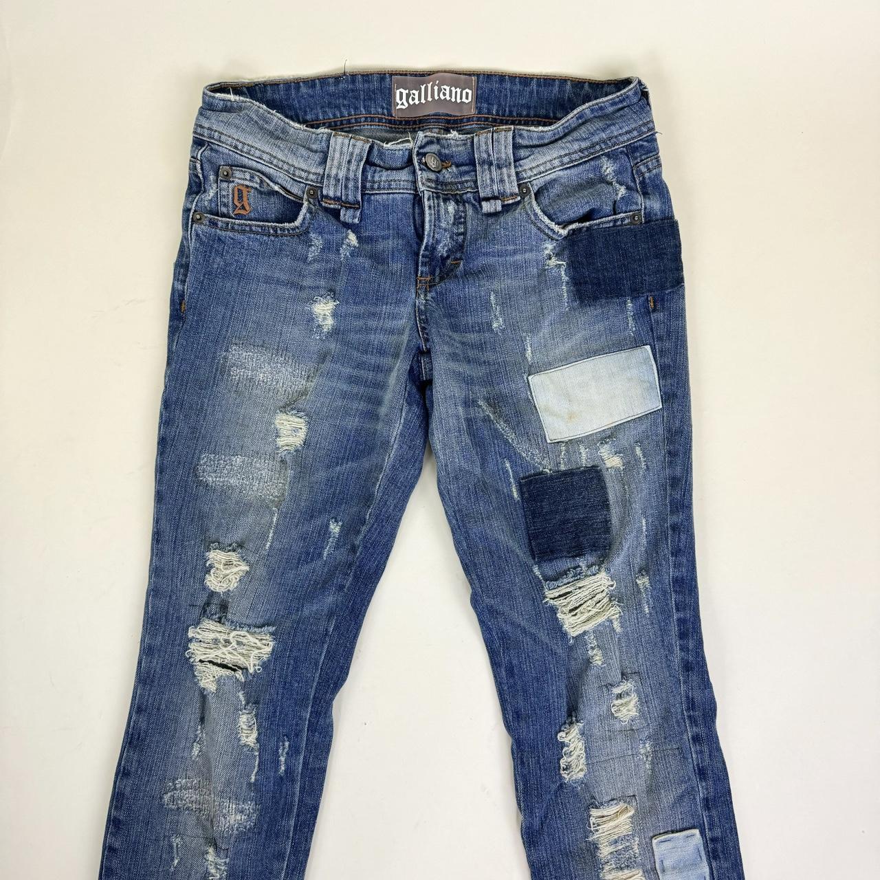 john galliano patched jeans, low rise, slim leg fit | Depop