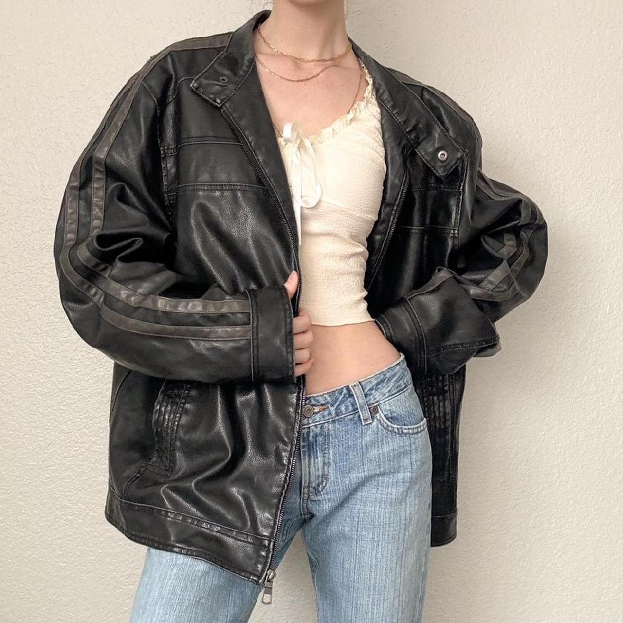 90s super realistic leather (polyvinyl) moto jacket.... Depop