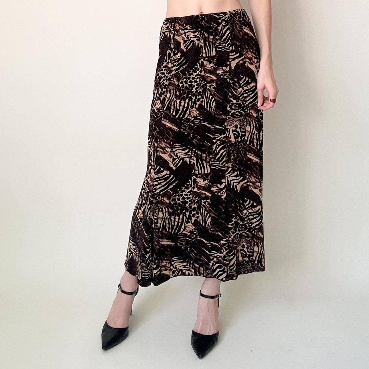 90s mixed brown animal print midi skirt cheetah. Depop