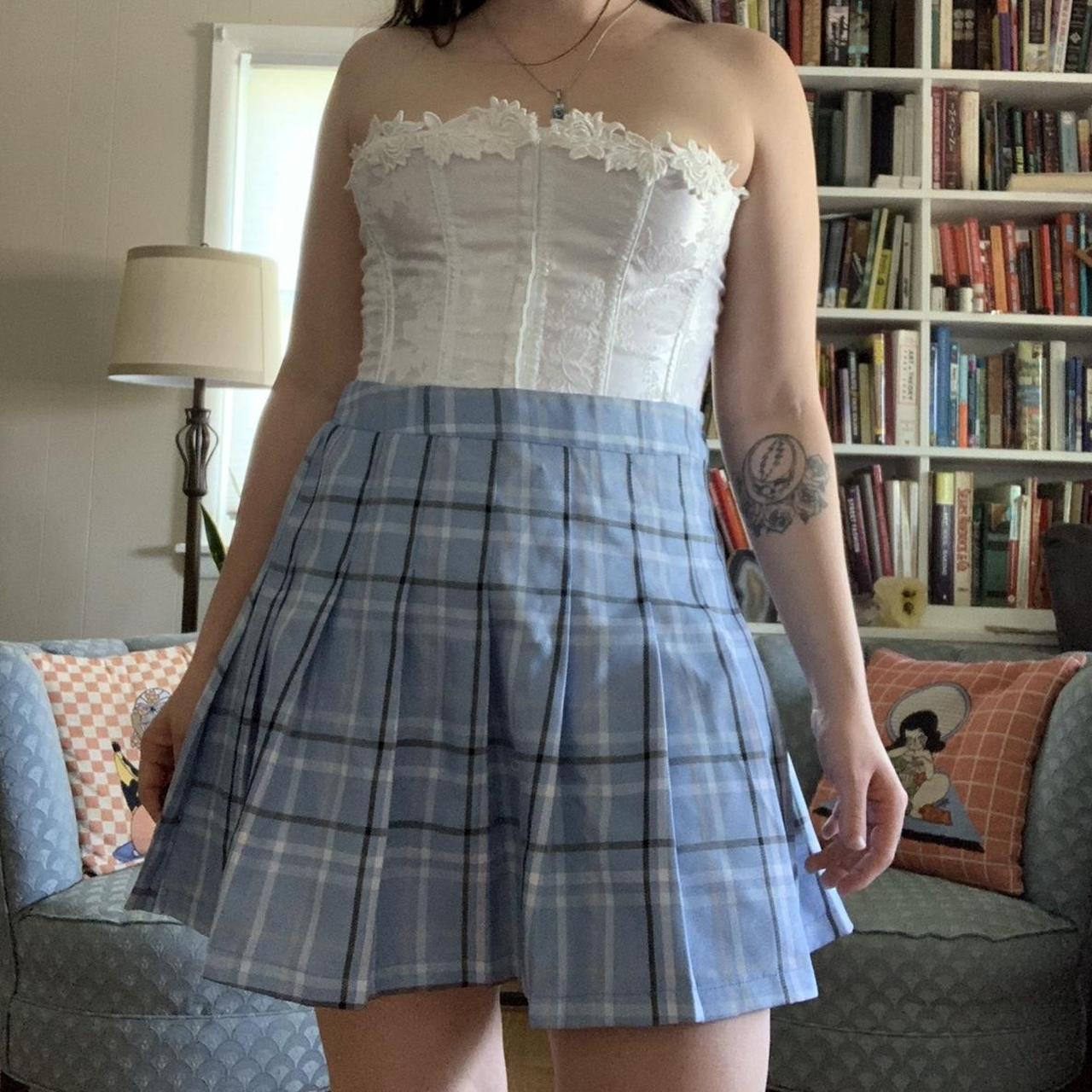 Light blue plaid outlet skirt