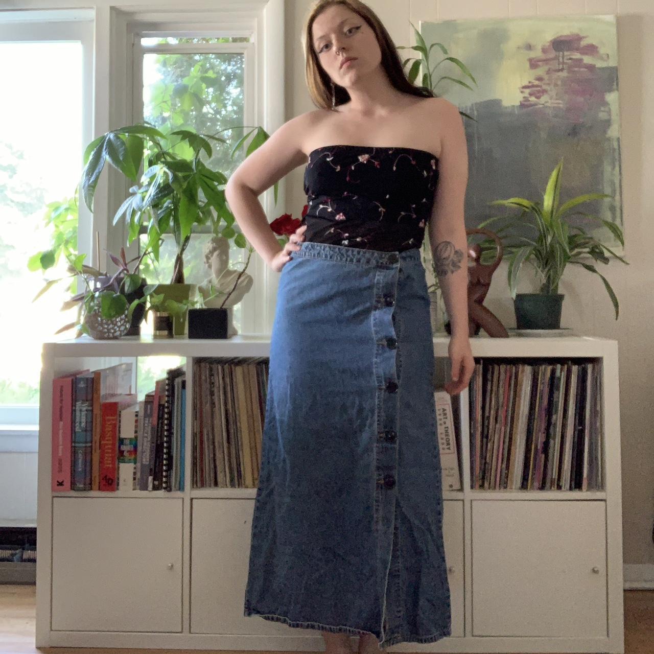【2000Archives】24FW ARCHIVES APPLIQUE MAXI SKIRT 00s blue denim maxi skirt gorgeous 2000s medium | Depop
