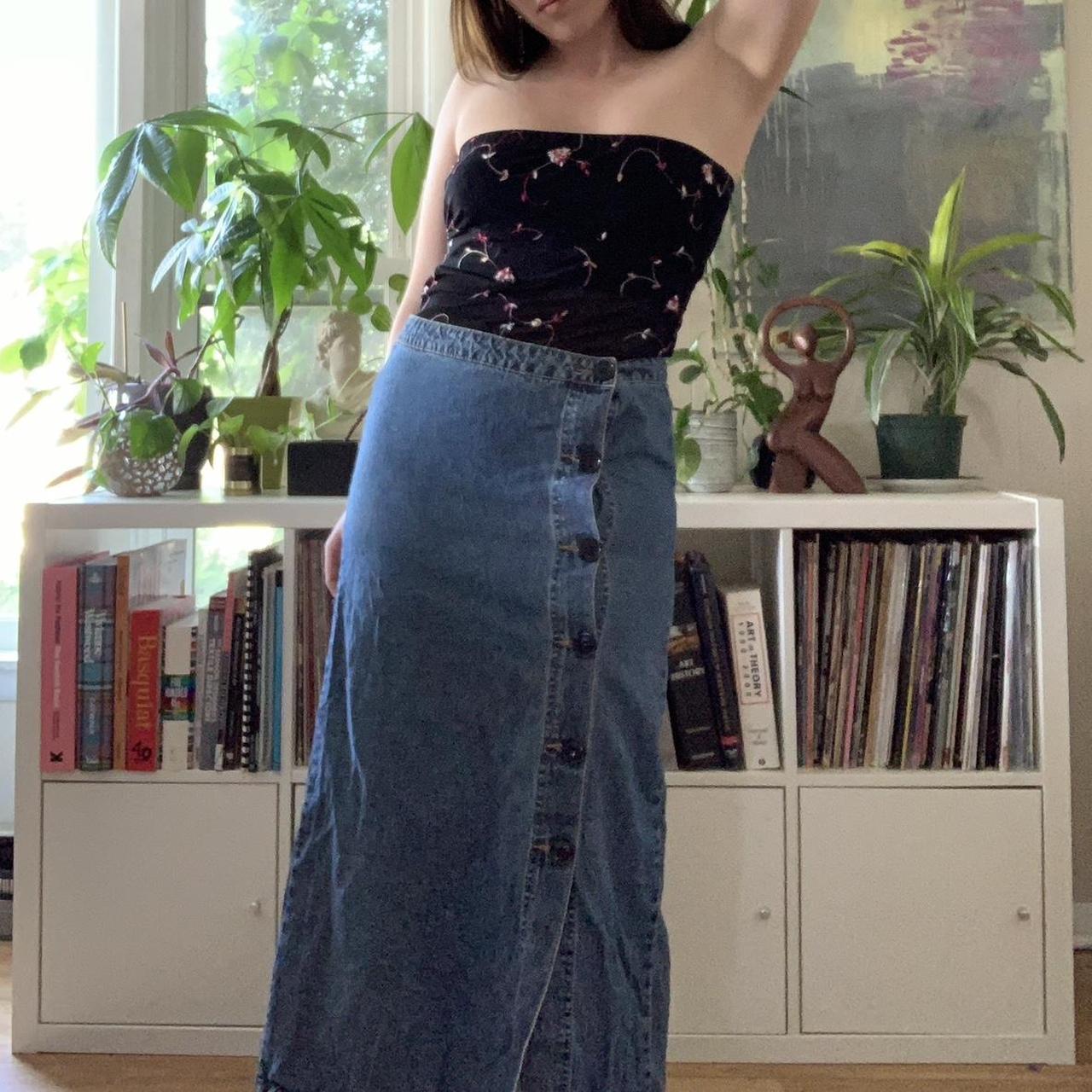 00s blue denim maxi skirt gorgeous 2000s medium | Depop