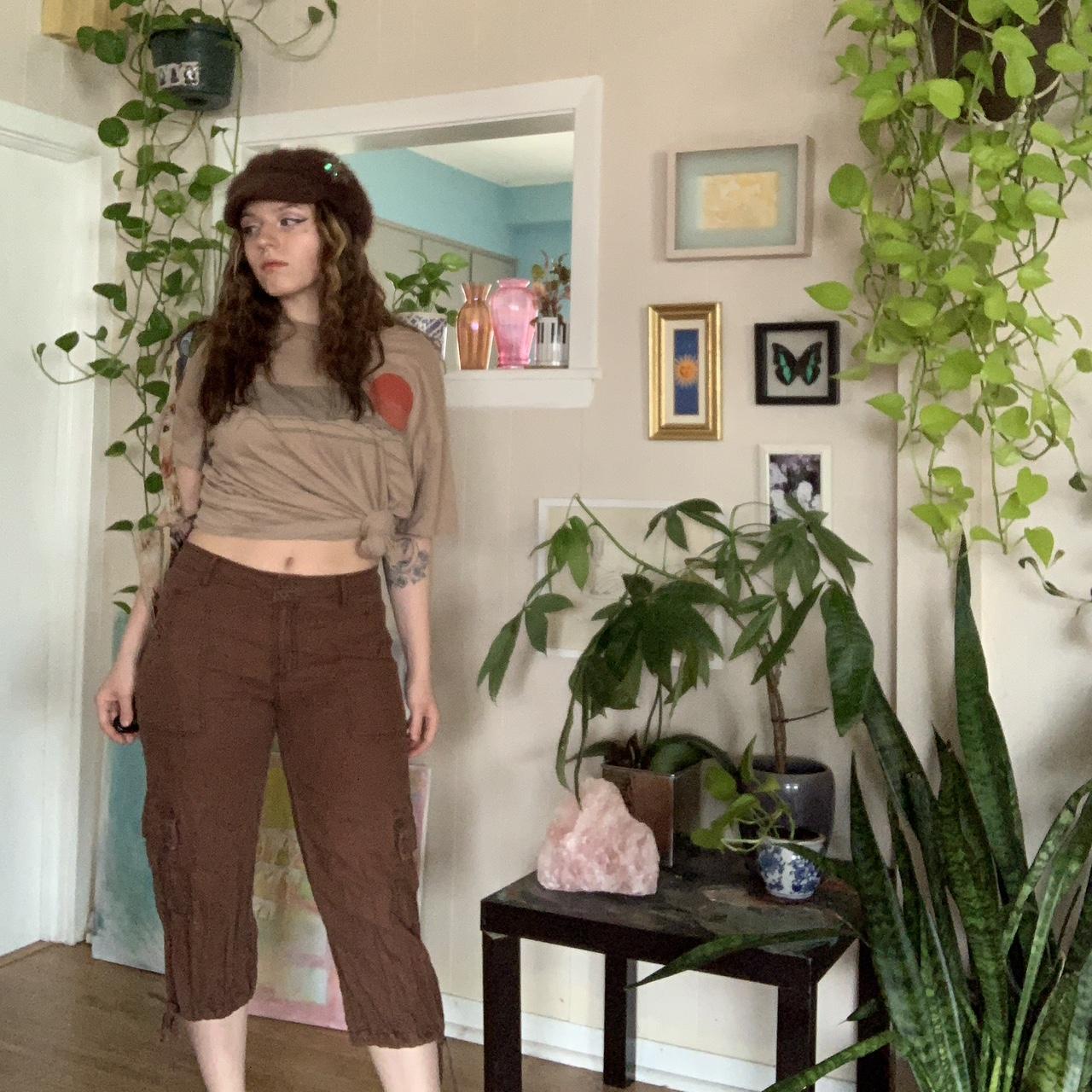 Y2K Brown Linen Capris Waist 16” Rise 9.5” Hip... Depop