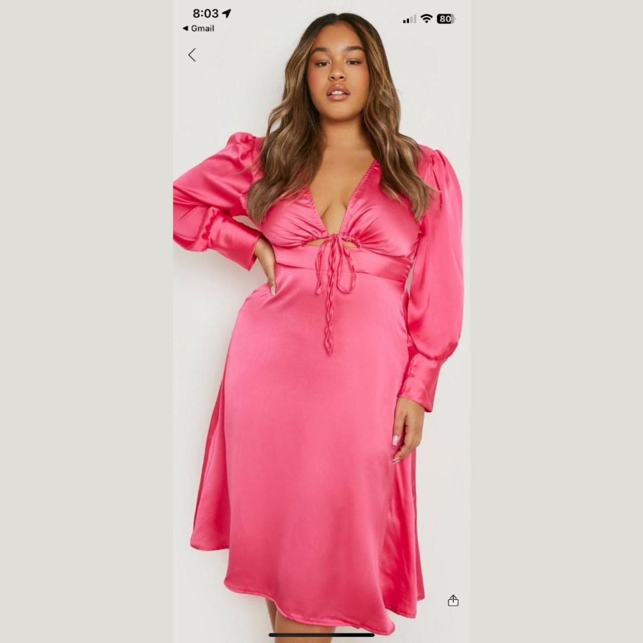 Boohoo pink tie front midi dress - 22 - Depop