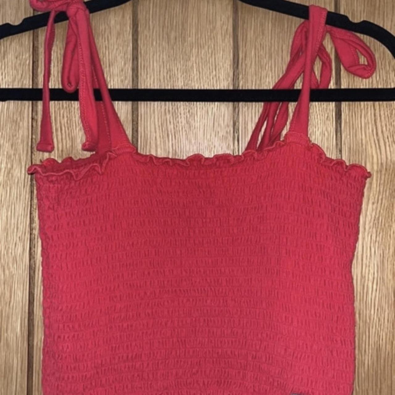 Hollister red ruched crop top with tie straps Size... - Depop