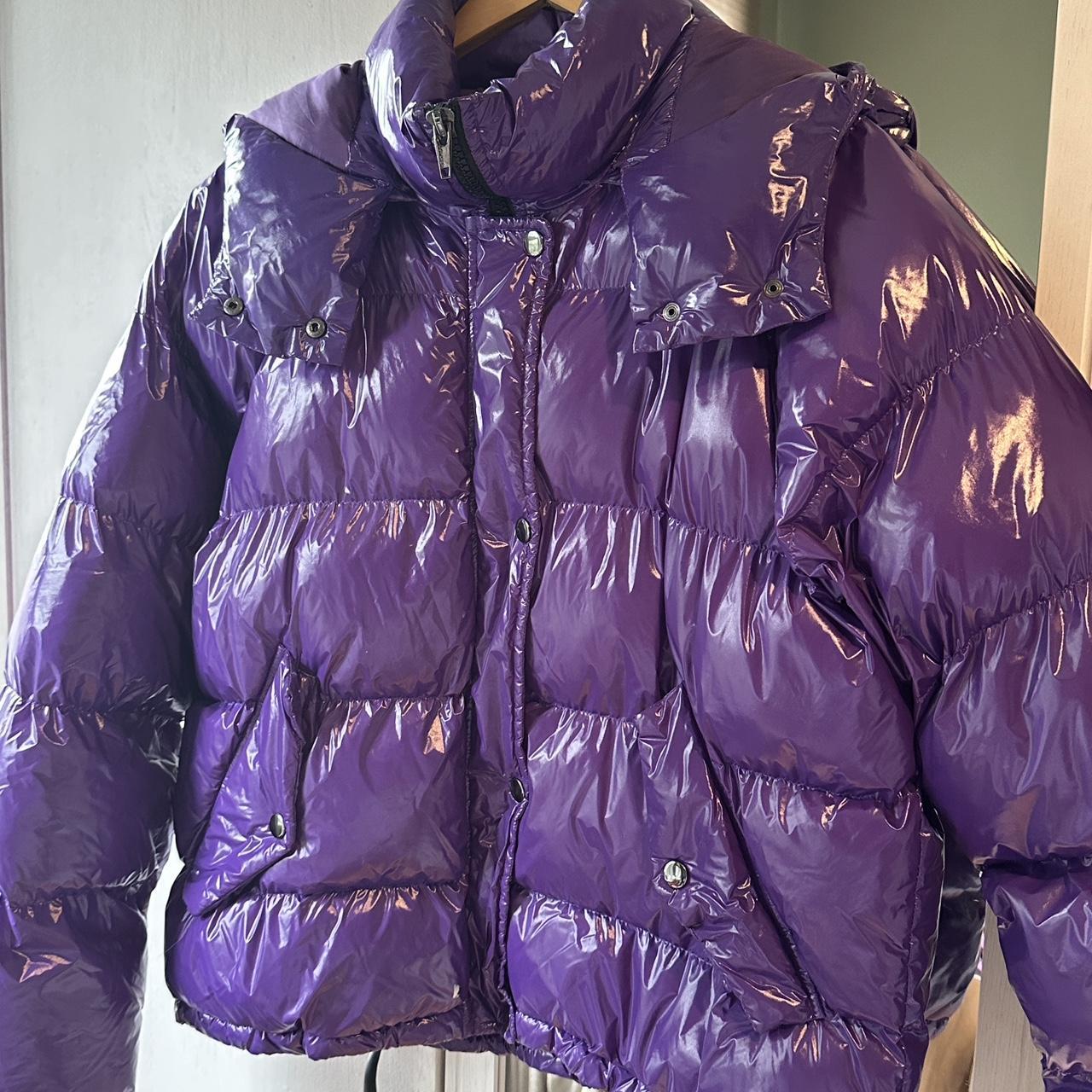 bershka パフダウンジャケット　パープル Purple Vinyl Puffer Jacket - so cosy for winter - | Depop