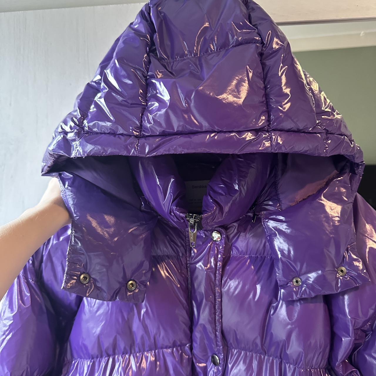 bershka パフダウンジャケット　パープル Purple Vinyl Puffer Jacket - so cosy for winter - | Depop