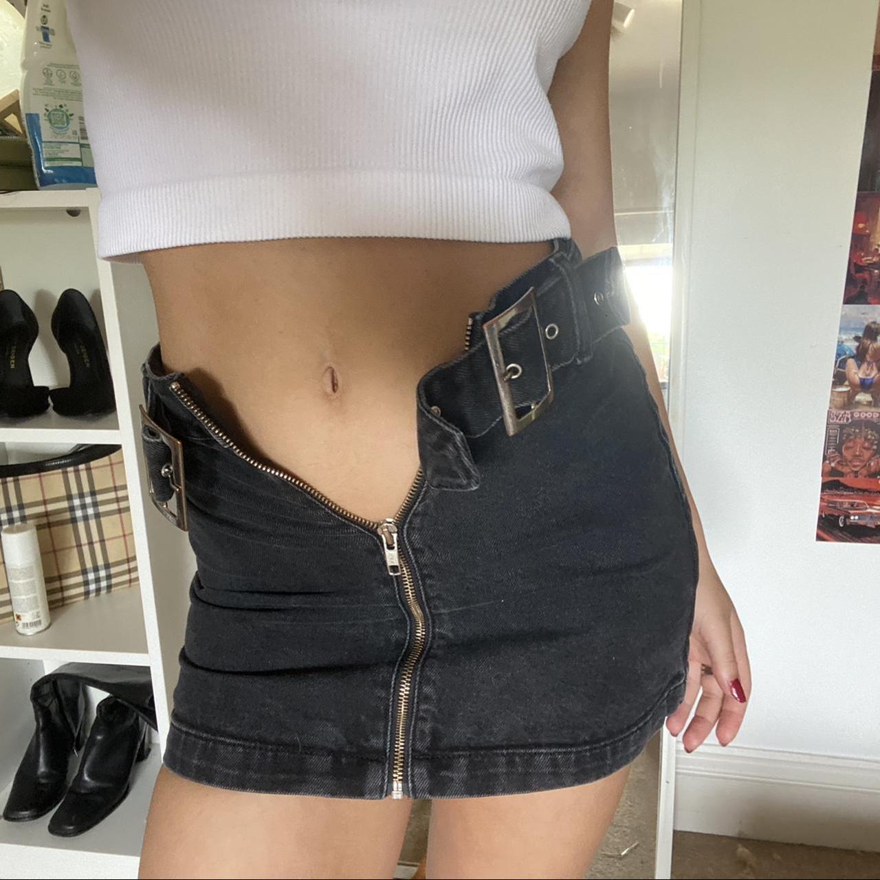 black mini denim skirt, is way too small for me but... - Depop