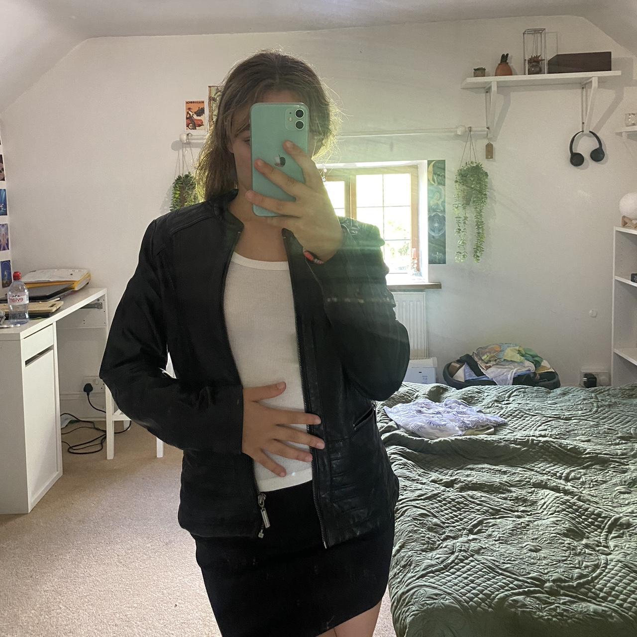 Debenhams black leather jacket! Tight fit good for a... - Depop