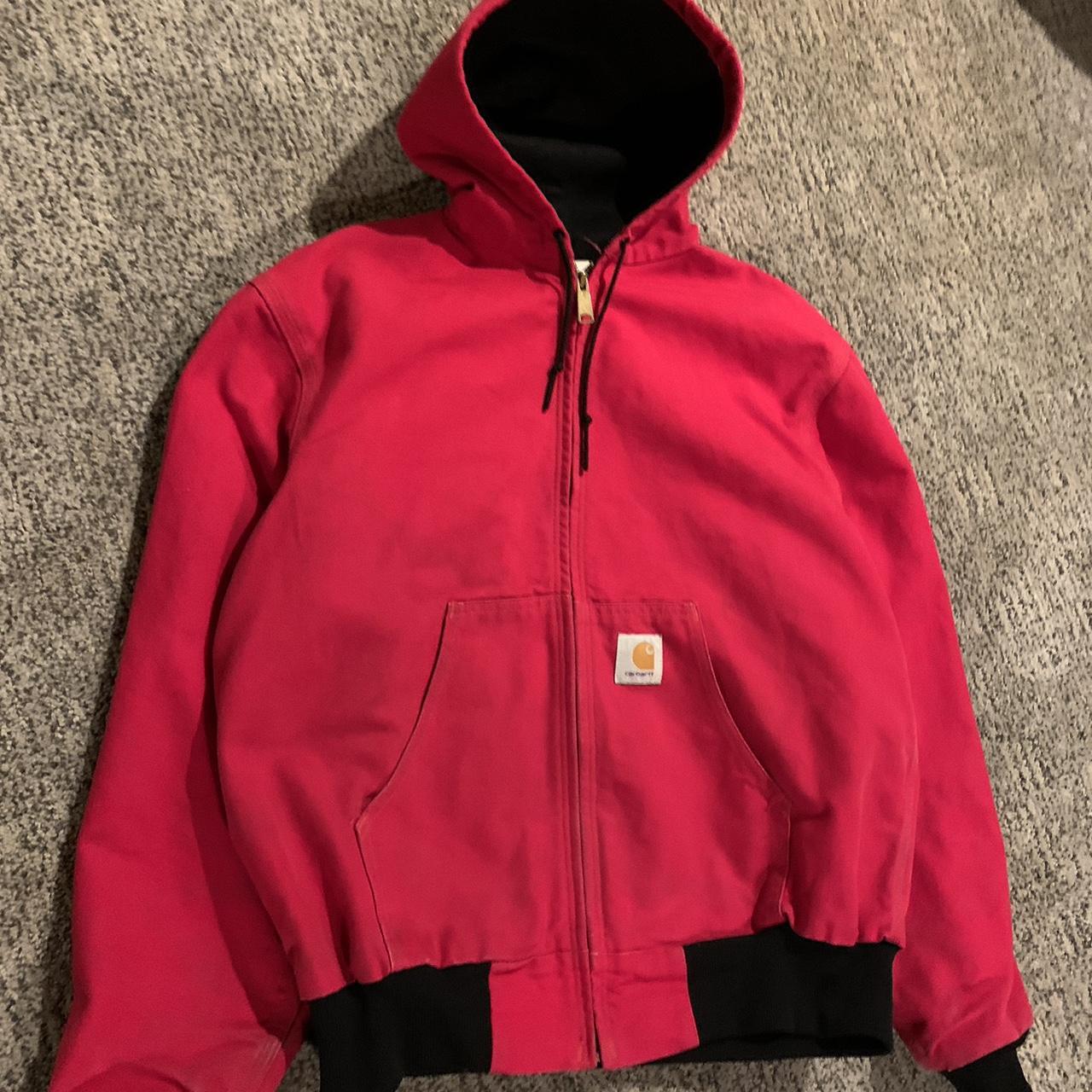 Vintage 90s carhartt hooded jacket red Size large... - Depop