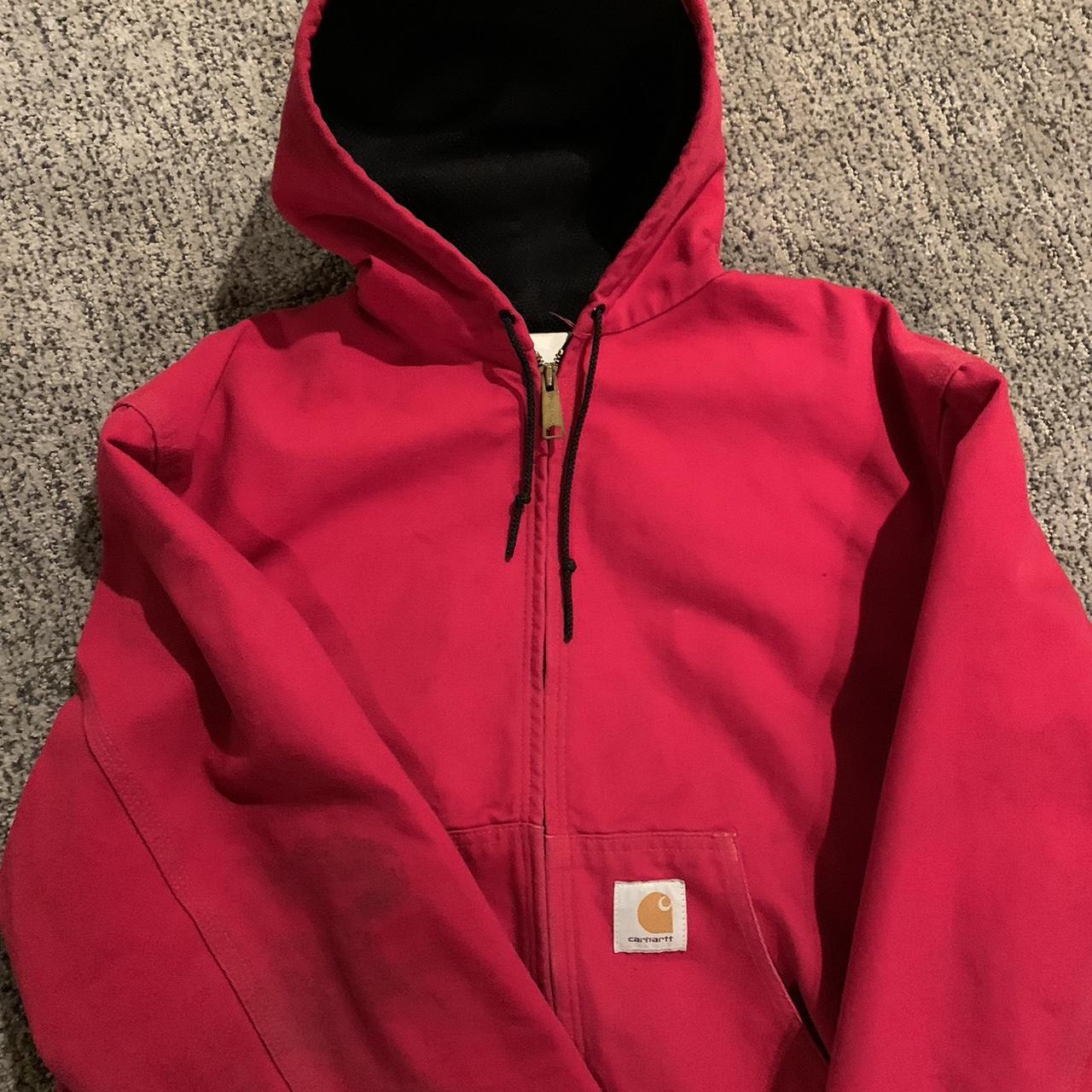 Vintage 90s carhartt hooded jacket red Size large... - Depop