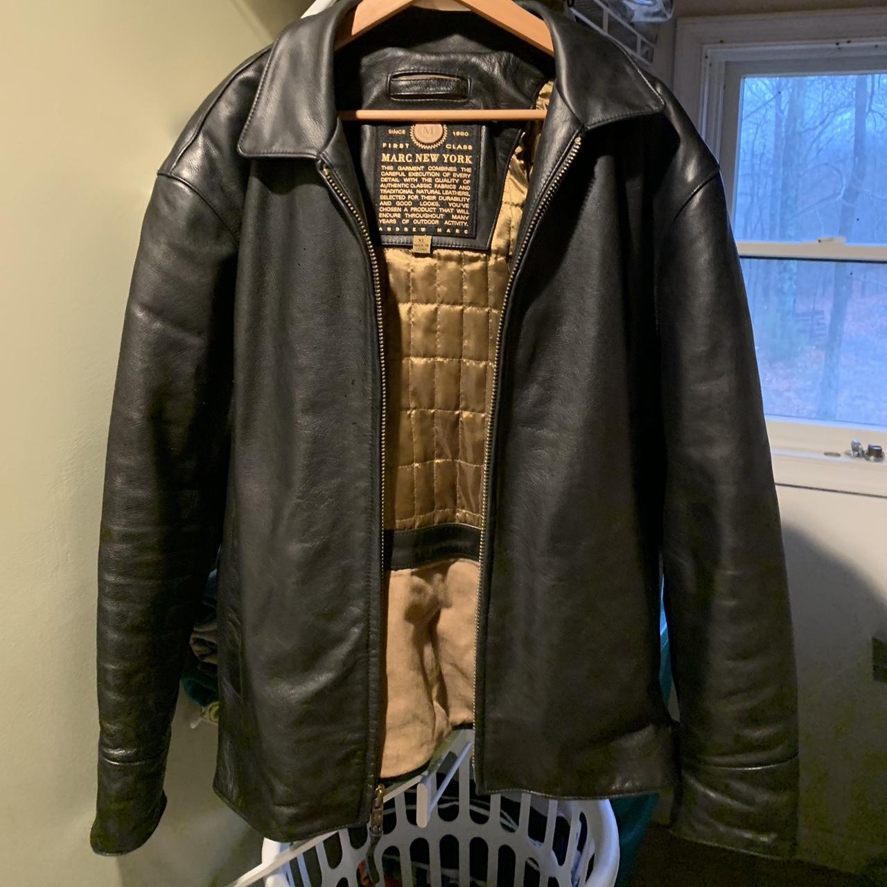 Vintage 90s andrew marc heavy leather jacket... - Depop