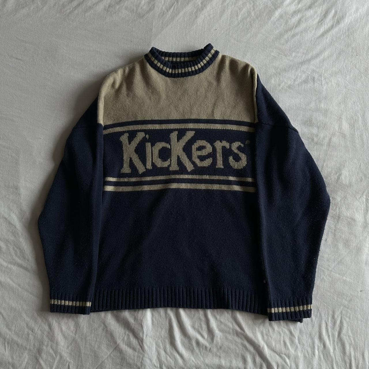 kickers navy and cream white sweater/jumper from... Depop