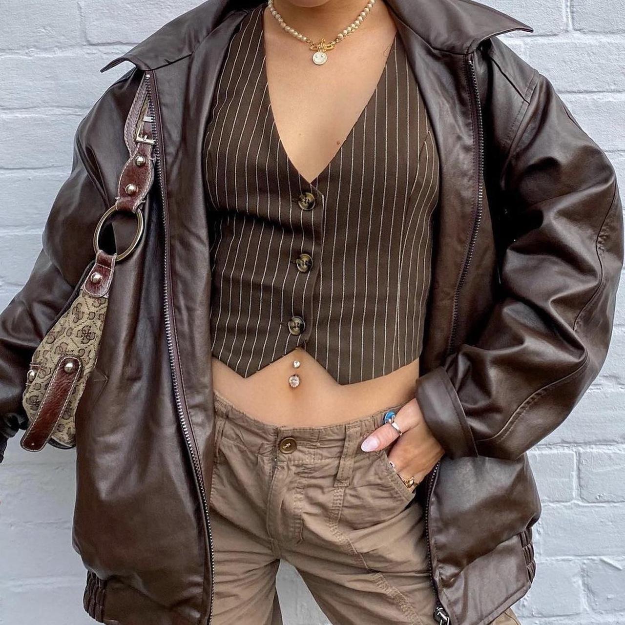 Selling brown leather jacket from Motel rocks This... Depop