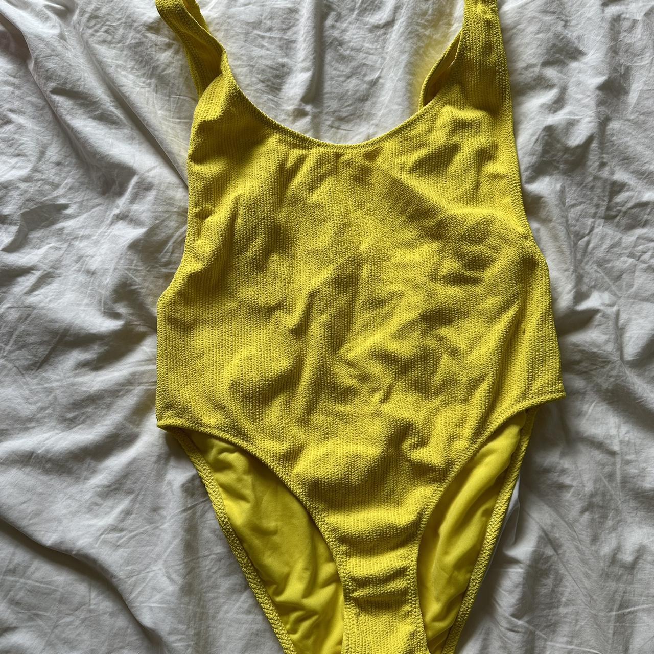H&M yellow swimsuit excellent condition size 12 Depop
