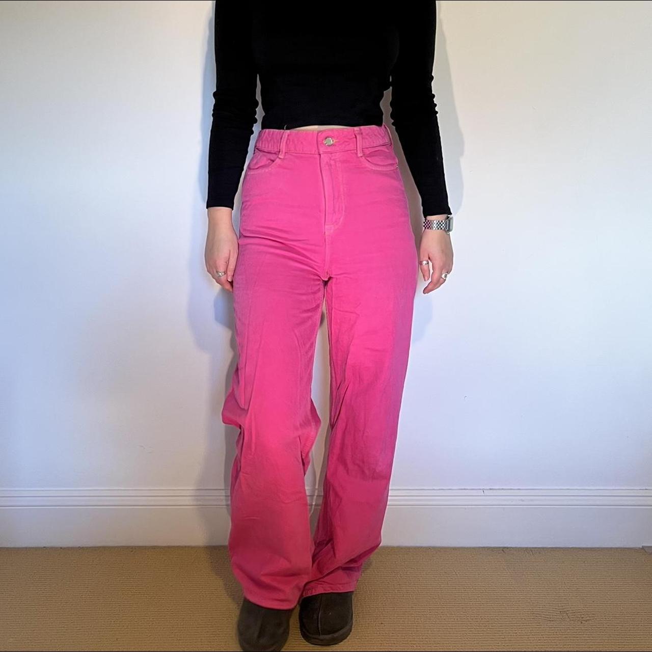 Zara pink sold out wide leg jeans! Amazing neon pink... Depop