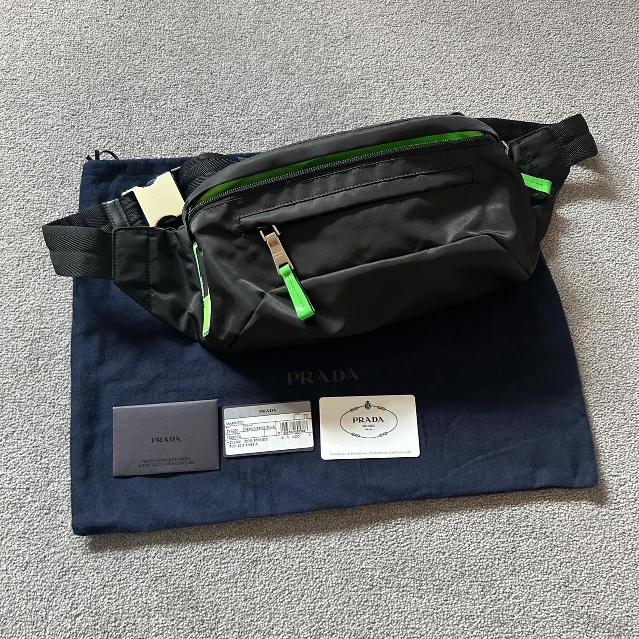 Prada SS18 bumbag side bag in black and fluorescent. Depop