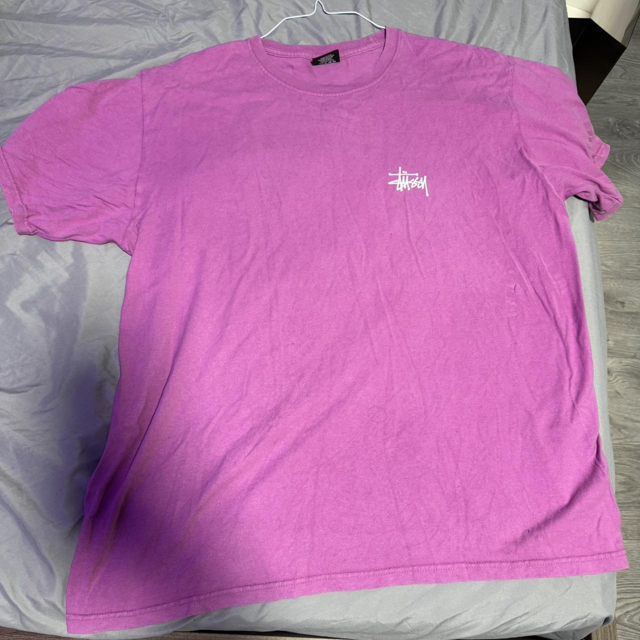 Mens pink discount stussy t shirt