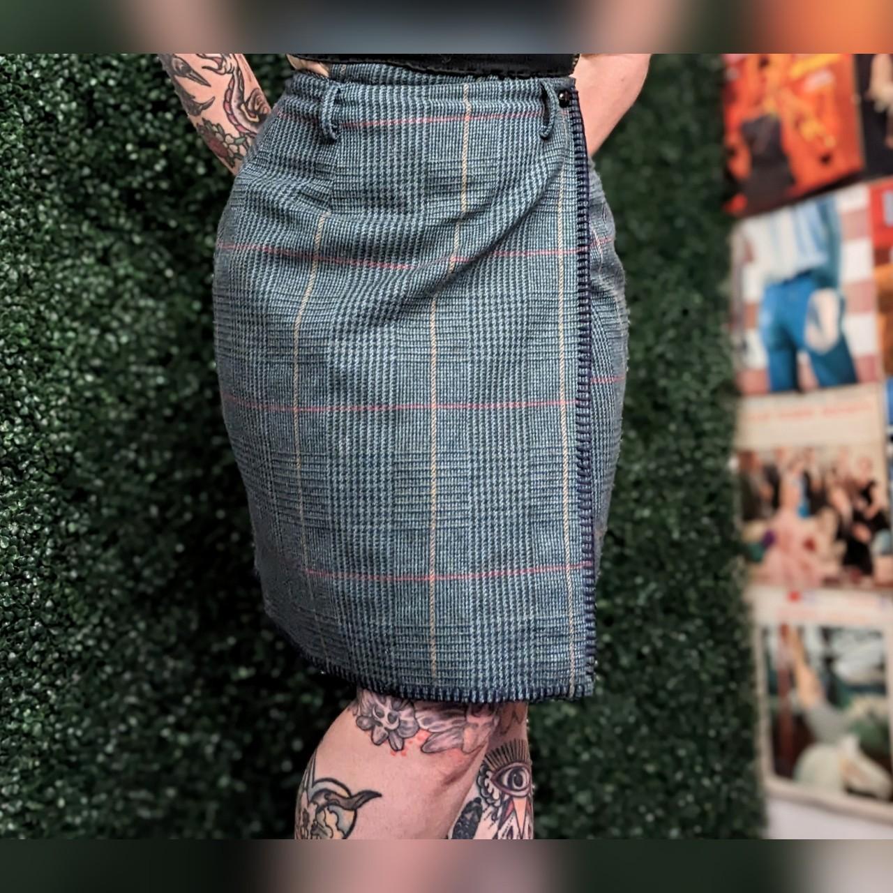 Bushwhacker U.S.A plaid pencil wrap skirt Navy Depop