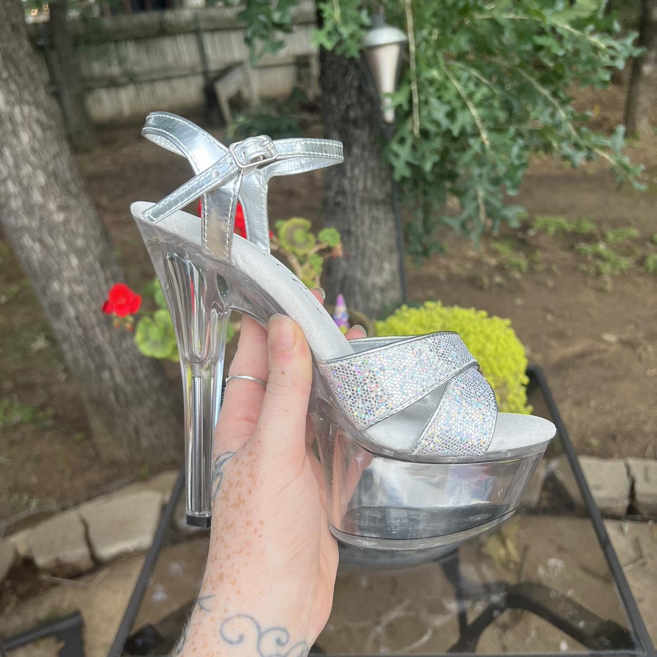 Ellie, silver top clear acrylic 6” platform heels!... - Depop