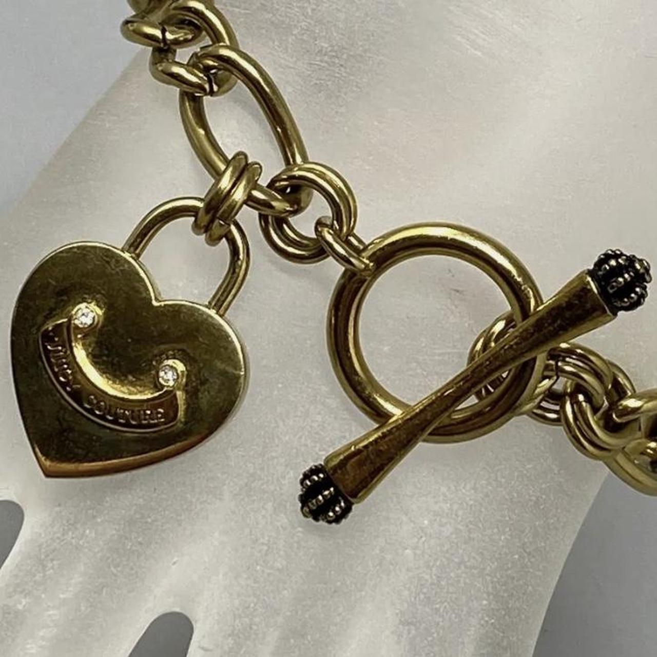 Juicy Couture Bracelet Flat Heart Charm Gold Tone Toggle Classic Chain  Chunky 7