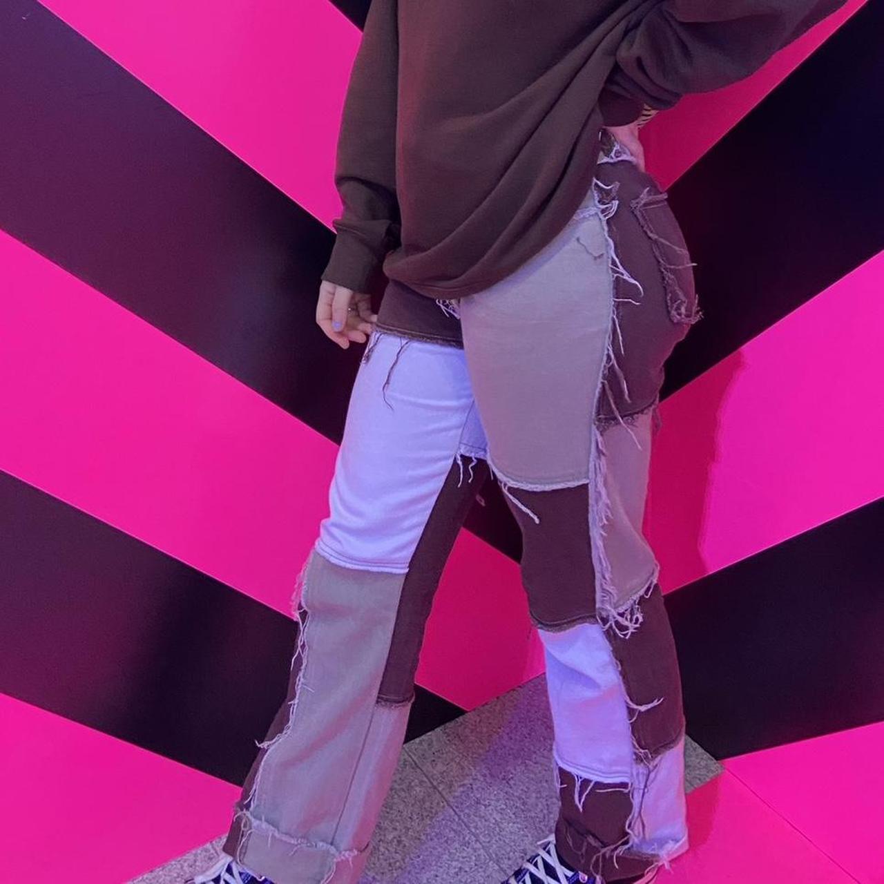 jaded ldn brown patchwork jeans. they’re rolled up... Depop