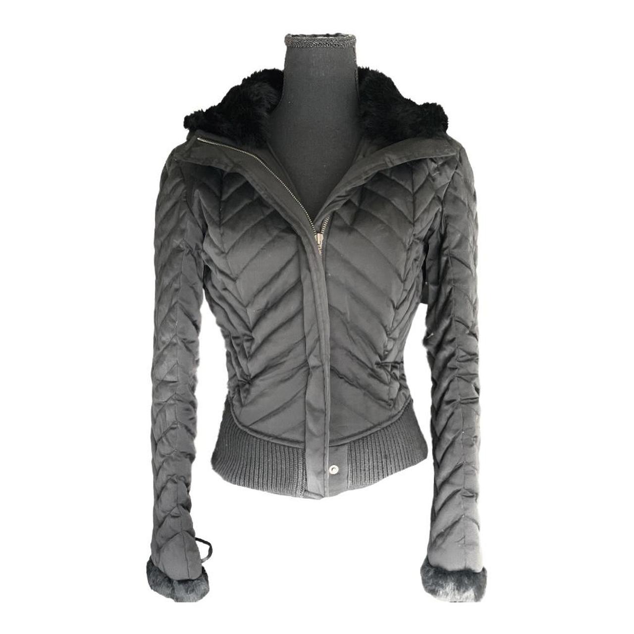 vintage bebe black corset puffer coat features a fur... Depop