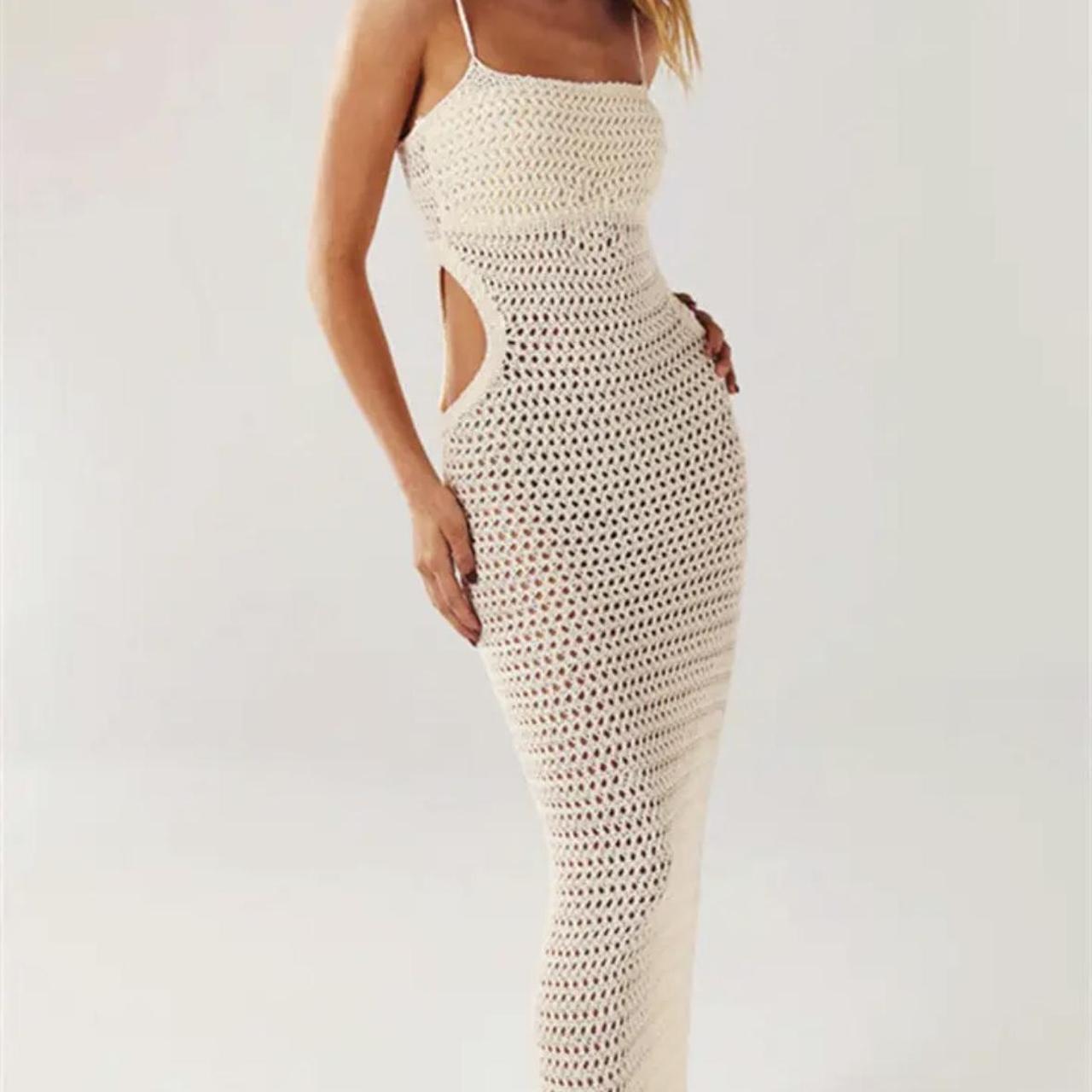 Nude Crochet Knit Cover Up Maxi Dress Lovely soft... - Depop