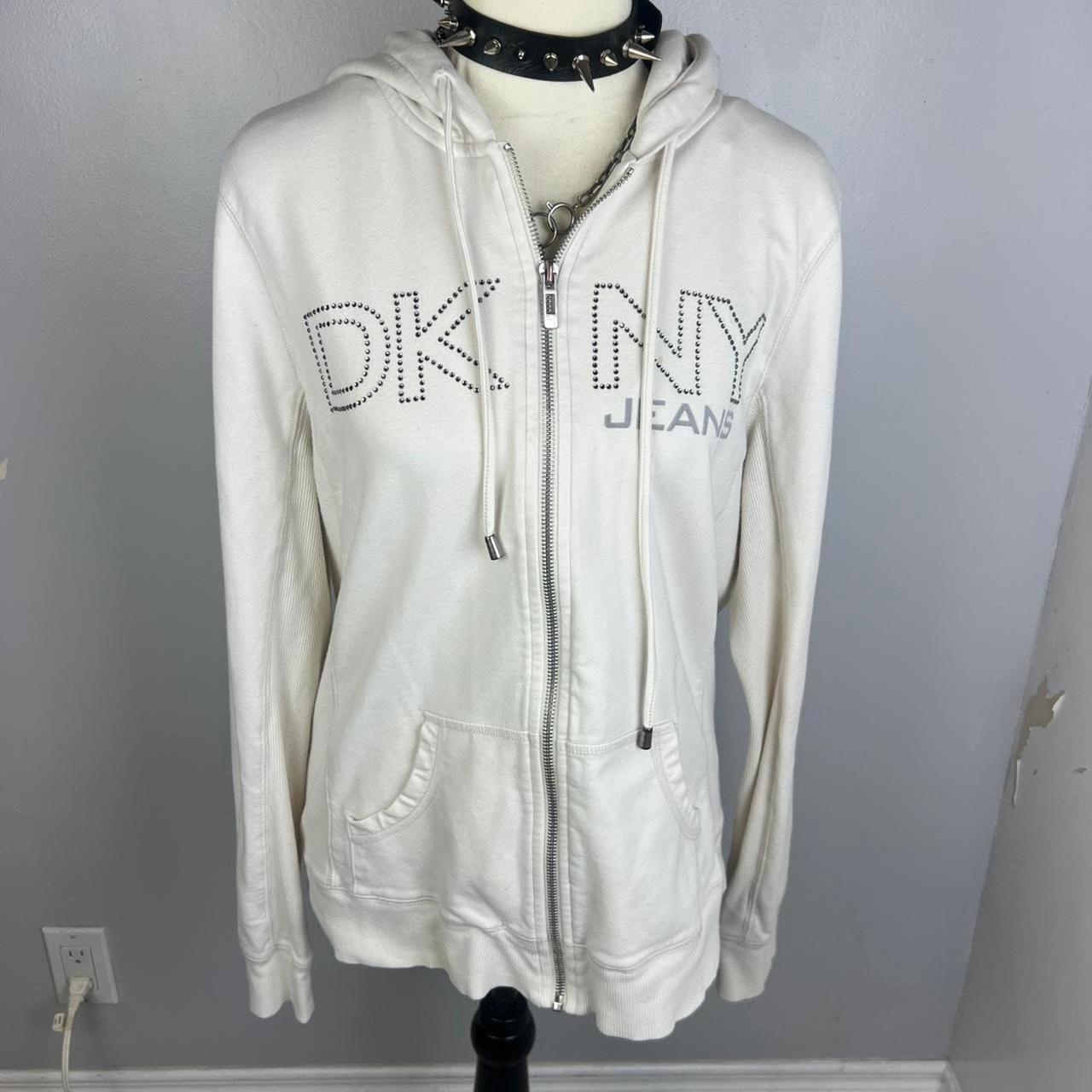 Dkny white zip up hoodie Gives very snow Depop